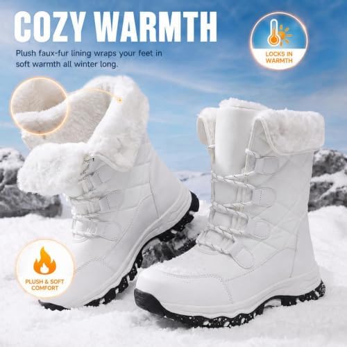 Women's Winter Snow Boots Waterproof Warm Lace Up Mid-Calf Booties