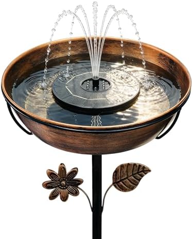 Metal Bird Bath with Solar Fountain, LED Lights & Battery Backup
