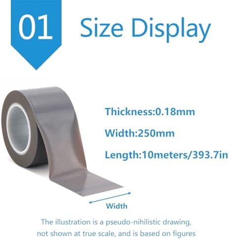 PTFE Heat Resistant Tape Thin Film High-Temperature Adhesive Teflon Fabric Tape Various Specifications are Available for Machined Parts,Width:250mm,Thick:0.18mm