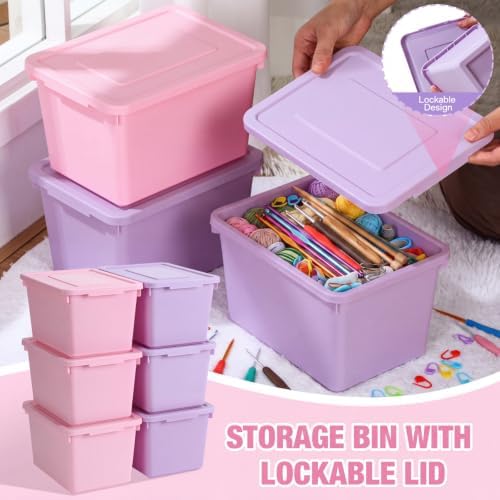 Potchen 6 Pack Small Stackable Storage Bins with Lids, Pink, Purple