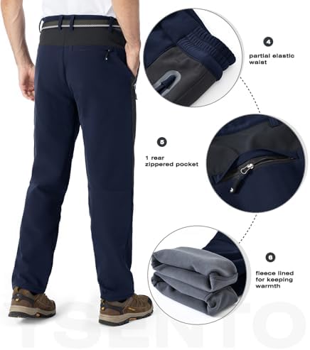YSENTO Men's Snow Pants Fleece Lined Hiking Ski Winter Insulated Utility Work