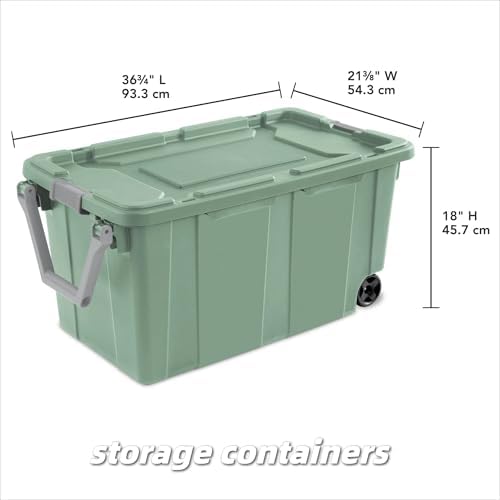 2-Pack 40 Gal Wheeled Storage Bins, Latching Lid & Pull Handle, Green
