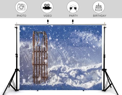 10x10ft Fabric Wooden Sled Backdrop Strip Wood Frame Color Strap Falling Snow Thick Snow Ground Winter Scene Photography Background for Kids Party Decorations Photo Booth Props