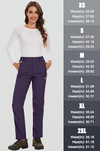 MAGCOMSEN Women's Fleece Lined Waterproof Insulated Snow Ski Pants Winter Warm Hiking Pants Outdoor Softshell