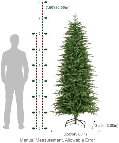 Glitzhome 7.5ft Prelit Artificial Christmas Tree, Full Realistic Christmas Tree with 3217 Tips and 550 Warm White and Multi-Color Lights, Glow Berry Fir Tree for Living Room Christmas Decoration