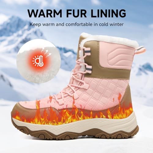 Snow Boots for Women Waterproof Mid-Calf Booties Winter Hiking Boot Durable Warm Winter Outdoor Footwear Fur Lined Boot Non-Slip Climbing Shoes