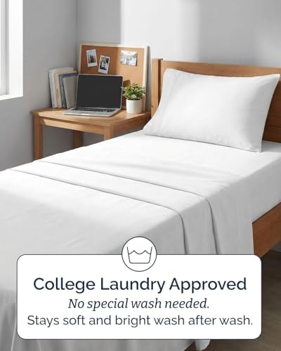 Twin XL 3 Piece Sheet Set - College Dorm Room Essentials - White