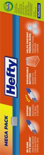 Hefty Slider 1 Gallon Freezer Bags, Gallon Slider Bags for Freezer, Holds Raw Meat, Soups, Prepped Fruits and Veggies, and More, Writable Label, Secure Zip_and Click Closure 56 Count (Pack of 4)