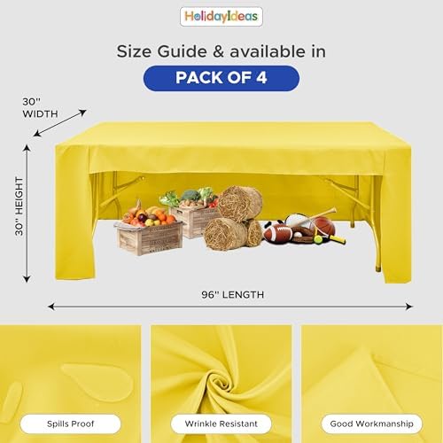 HolidayIdeas 4-Pack 8ft Open Back Fitted Tablecloths for Craft Shows Yellow