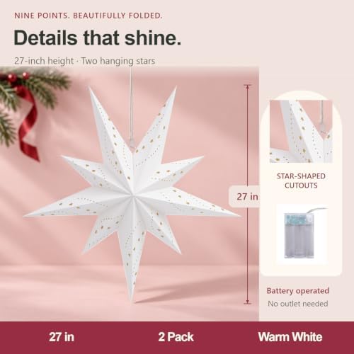 2 Pack Paper Star Lantern, Diwali Hanging Christmas Decorations Lights
