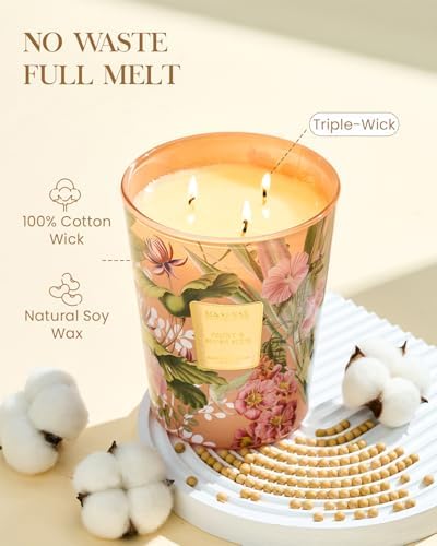 M&SENSE Peony Blush Suede Soy Candle, 35oz 3-Wick, Summer Romantic Gift