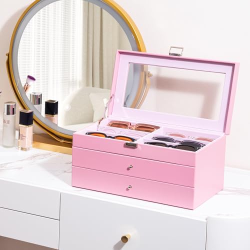 ProCase 3-Layer Sunglasses Storage Organizer -Pink