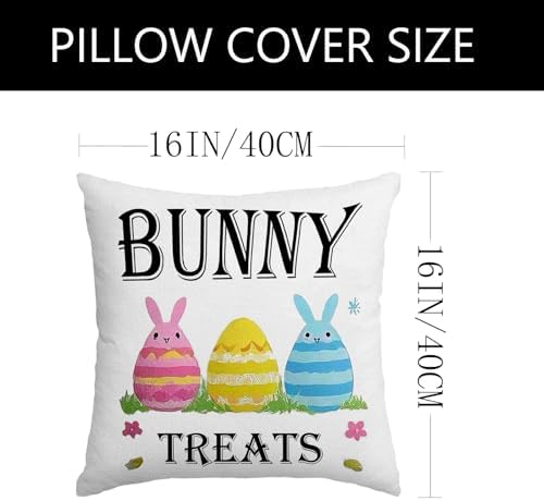 Easter Pillow Covers 16x16 Inch,Easter Decorations for Home,Set of 4 Happy Easter Hunny Bunny Pink Blue Decorative Throw Pillow Covers Spring Farmhouse Decor