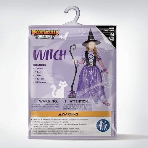Spooktacular Creations Girls Witch Costume, Light up Witch Costume Kids, Starry Dress for Child Halloween Role Play Parties