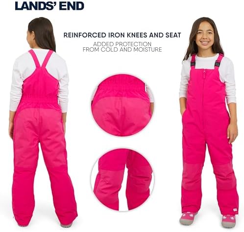 Lands' End Unisex Kids Squall Waterproof Adjustable Insulated Iron Knee Snow Bib Overalls
