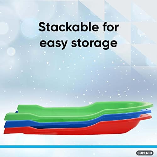 Superio Toboggan Snow Sled for Kids and Adults, 46" Heavy Duty Plastic Open Back Slider with Handles and Hole for Pull Ropes- (Ropes Excluded) Kid and Adult Winter Fun