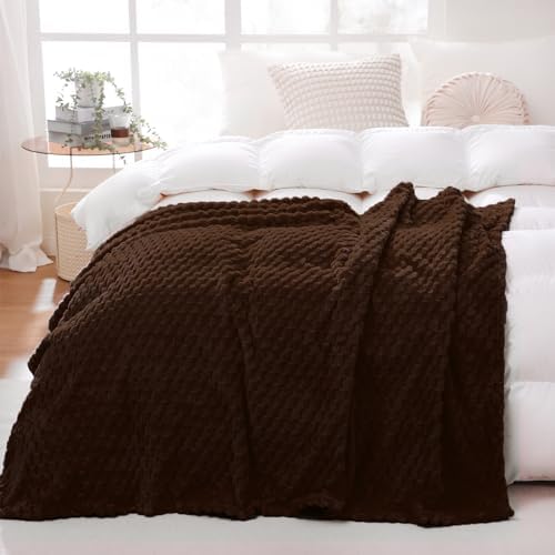 Puncuntex Brown Throw Blanket 108"×90" inches Fuzzy 3D Jacquard Decorative