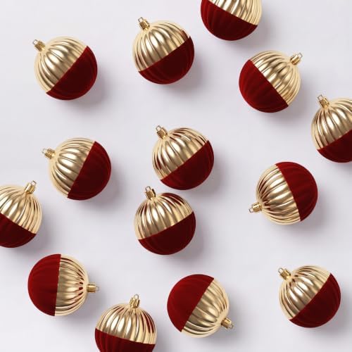 12PCS Burgundy and Gold Velvet Christmas Ball Ornament,One Style