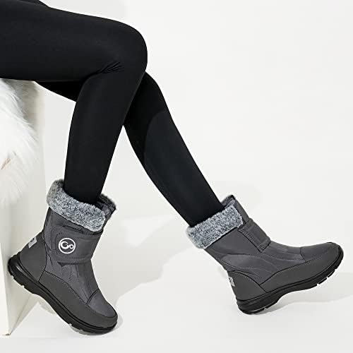 Almusen Snow Boots for Womens Winter Shoes: Warm Fur Lining Mid Calf Boots Women Anti Slip Waterproof Hook Loop Comfortable Outdoor Boot