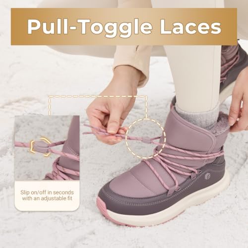 FitVille Wide Width Snow Boots for Women Slip On Fur Lined Ankle Booties