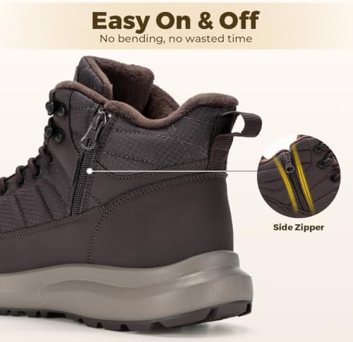 FitVille Men's Winter Boots Extra Wide, Water Resistant with Side Zipper, Non-Slip Warm Insulated Snow Outdoor Boots, Easy On/Off Comfortable
