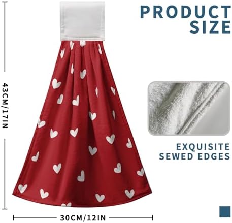 Valentine's Day Kitchen Hanging Towels Red Love Hearts Hand Tie Towels Set of 2 Valentines Dish Drying Towels with Hanging Loop Soft Absorbent Fingertip Bath Towel for Anniversary Wedding Home Decor