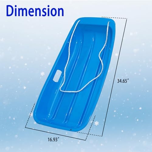 Toboggan Snow Sled for Adult and Kids-Durable Cold Resistant Flexible Design,with Pull Rope & Handles for Winter Outdoor Sports-35 Inch