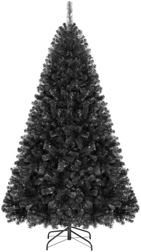 Happygrill 6FT Artificial Christmas Tree with Sturdy Metal Stand, Unlit Halloween Tree with 1036 Branch Tips PVC Needles, Black
