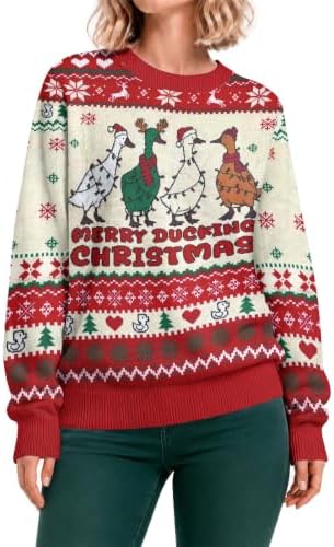 34HD Ugly Xmas Sweater–Funny Knit Christmas Sweater for Women & Men 2025, Long Sleeve Crewneck Holiday Pullover, Unisex Gift