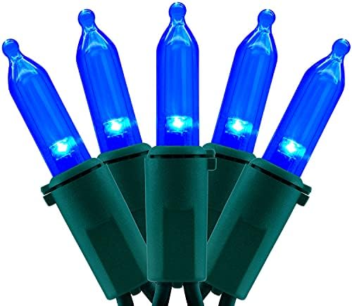 YULETIME 200 Blue LED Christmas Lights, 66 ft Green Wire UL String Light