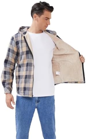 Elesuit Men's Full Zip Fleece Flannel Jacket Shirt Plaid Cotton Hoodie Coat