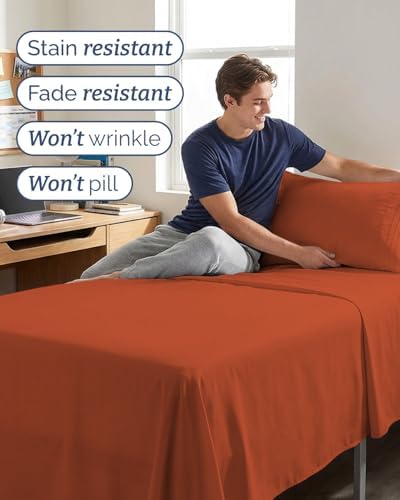 Twin XL Size 3 Piece Sheet Set - Breathable & Cooling Sheets - Terracotta