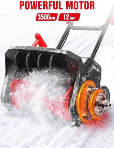 EWORK 12-Amp 17-Inch Corded Electric Snow Shovel with Wheels