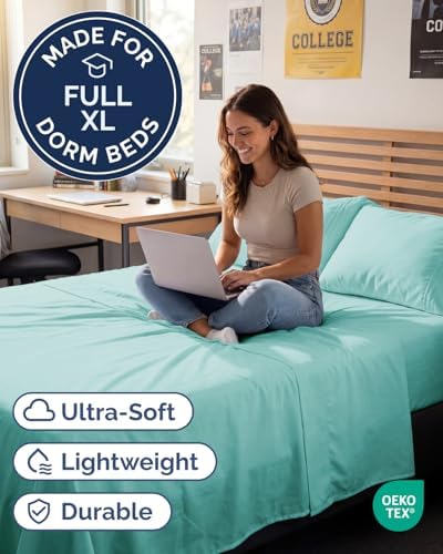 Full XL Sheets - 4 Piece Full XL Sheet Set - Cool & Breathable - Spa Blue