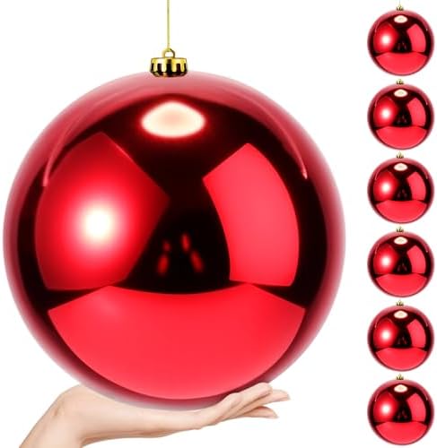 Zubebe 6 Pcs 8 Inch Large Outdoor Christmas Ball Ornaments,Red