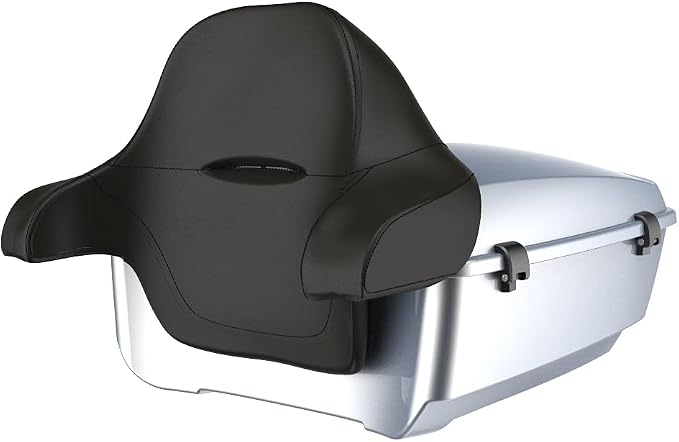 Advanblack Road Glide Tour Trunk Pack Barracuda Silver King Tour Trunk Pack Luggage +Wrap-Around Backrest Pad for '97-'25 Harley Touring Road King Street Glide Electra Glide CVO models