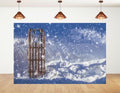 4x4ft Fabric Wooden Sled Backdrop Strip Wood Frame Color Strap Falling Snow Thick Snow Ground Winter Scene Photography Background for Kids Party Decorations Photo Booth Props