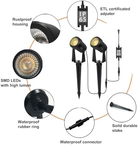 SUNTHIN Outdoor Landscape Lighting, 16 Pack LED Spot Lights Kit, Warm White