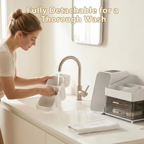 Large Capacity Makeup Organizer Countertop with Makeup Brush Holder for Vanity, Thickened Material, Bathroom Countertop Organizer Skin Care Perfumes Storage, Teen Girl Gifts for 12-23 Year（white）
