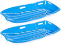 Slippery Racer Downhill Xtreme Flexible Adults and Kids Plastic Toboggan Snow Sled for Up to 2 Riders with Pull Rope, (2 Pack) (Blue/Blue)