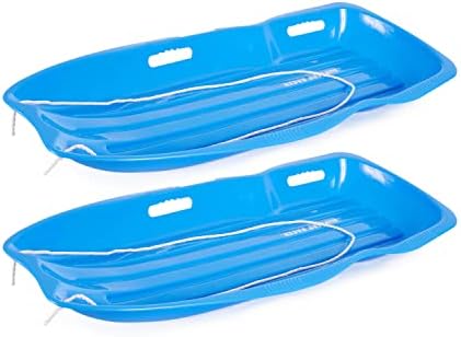 Slippery Racer Downhill Xtreme Flexible Adults and Kids Plastic Toboggan Snow Sled for Up to 2 Riders with Pull Rope, (2 Pack) (Blue/Blue)