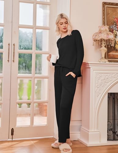Ekouaer 2 Pack Womens Pajama Sets Long Sleeve Long Pants Pjs Loungewear