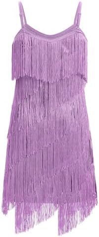 IDOPIP Kids Girls 1920s Flapper Dress Tassels Sequins Fringe Latin Dance Dress Gatsby Halloween Party Ballroom Dance Costumes