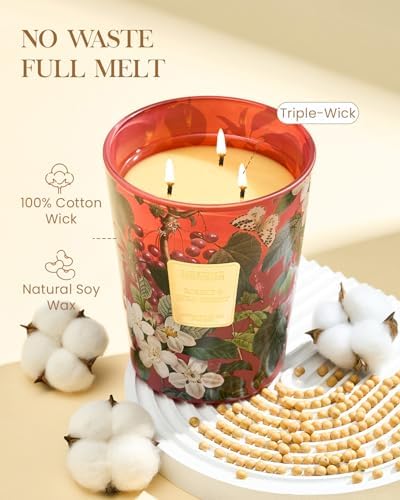 M&SENSE Wild Cherry Soy Candle, 35oz 3-Wick, Sweet Girlfriend Date Night