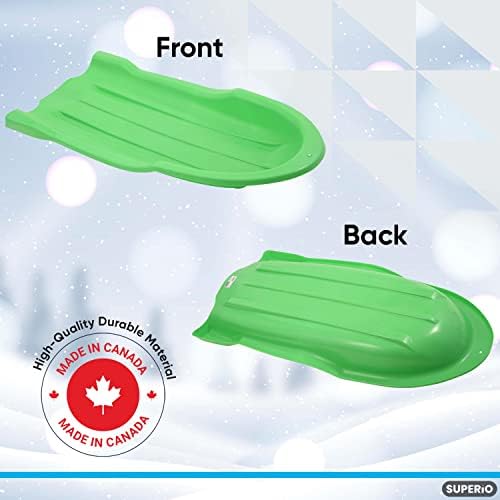 Superio Toboggan Snow Sled for Kids and Adults, 46" Heavy Duty Plastic Open Back Slider with Handles and Hole for Pull Ropes- (Ropes Excluded) Kid and Adult Winter Fun