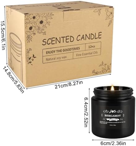 Howemon Scented Candle Set 12 Pack,Black, Candle for Home Scented, Odor Eliminating, Stress Relief, Long Lasting Soy Wax Gift Set