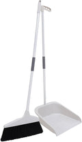 Broom and Dustpan Set, Heavy Duty Dust Pan and Broom with Long Handle, Standing Dustpan Set Household Floor Cleaning Tools for Home Kitchen Indoor Sweeping White