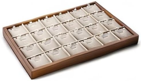 Oirlv Wood 24 Grids Jewelry Tray with Removable Inserts Jewelry Pads Necklace/Pendant Display Organizer Tray(Creamy White)