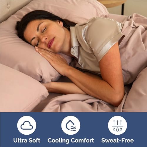 Split King Size 5 Piece Sheet Set - Breathable & Cooling Sheets - Mauve