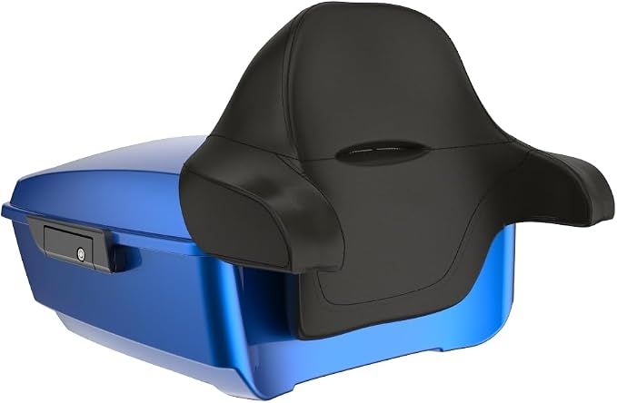 Advanblack Road Glide Tour Trunk Pack Blue Burst King Tour Trunk Pack Luggage +Wrap-Around Backrest Pad for '97-'25 Harley Touring Road King Street Glide Electra Glide CVO models